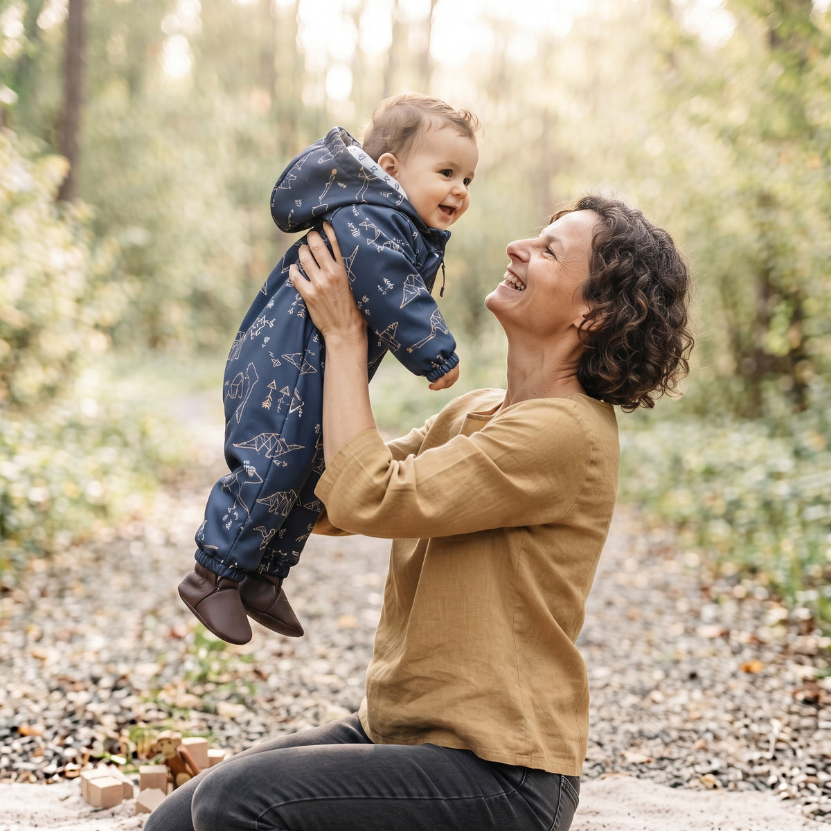 Monkey Mum® Softshelloverall met membraan – Sterrenbeeld van dinosaurussen - maat 62/68, 74/80