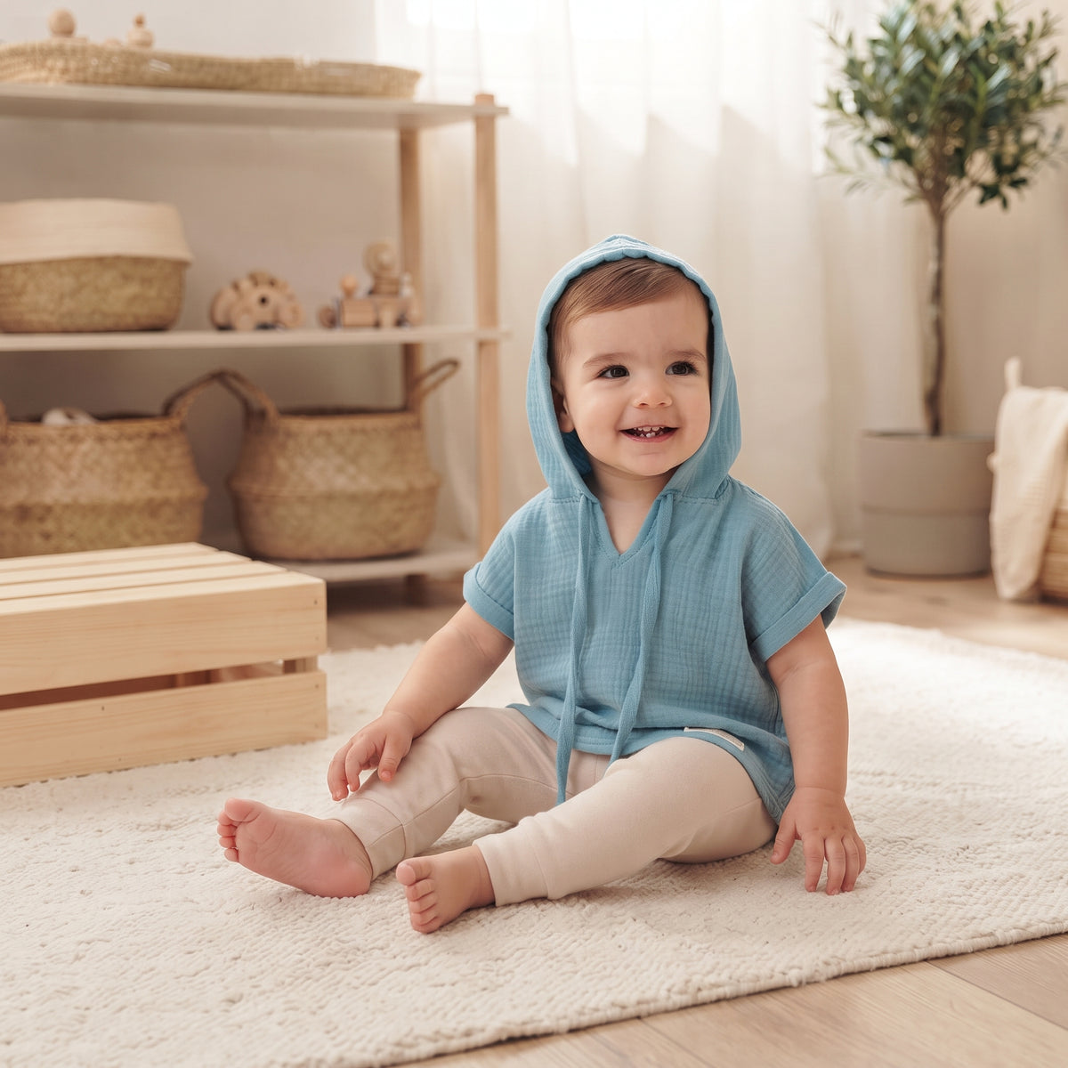 Mousseline hoodie Monkey Mum® - Muntgroen