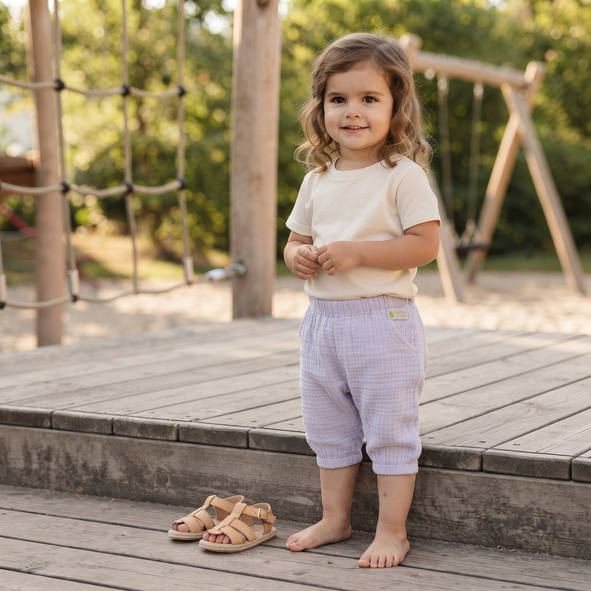 Mousseline shortje Monkey Mum® - Viooltje