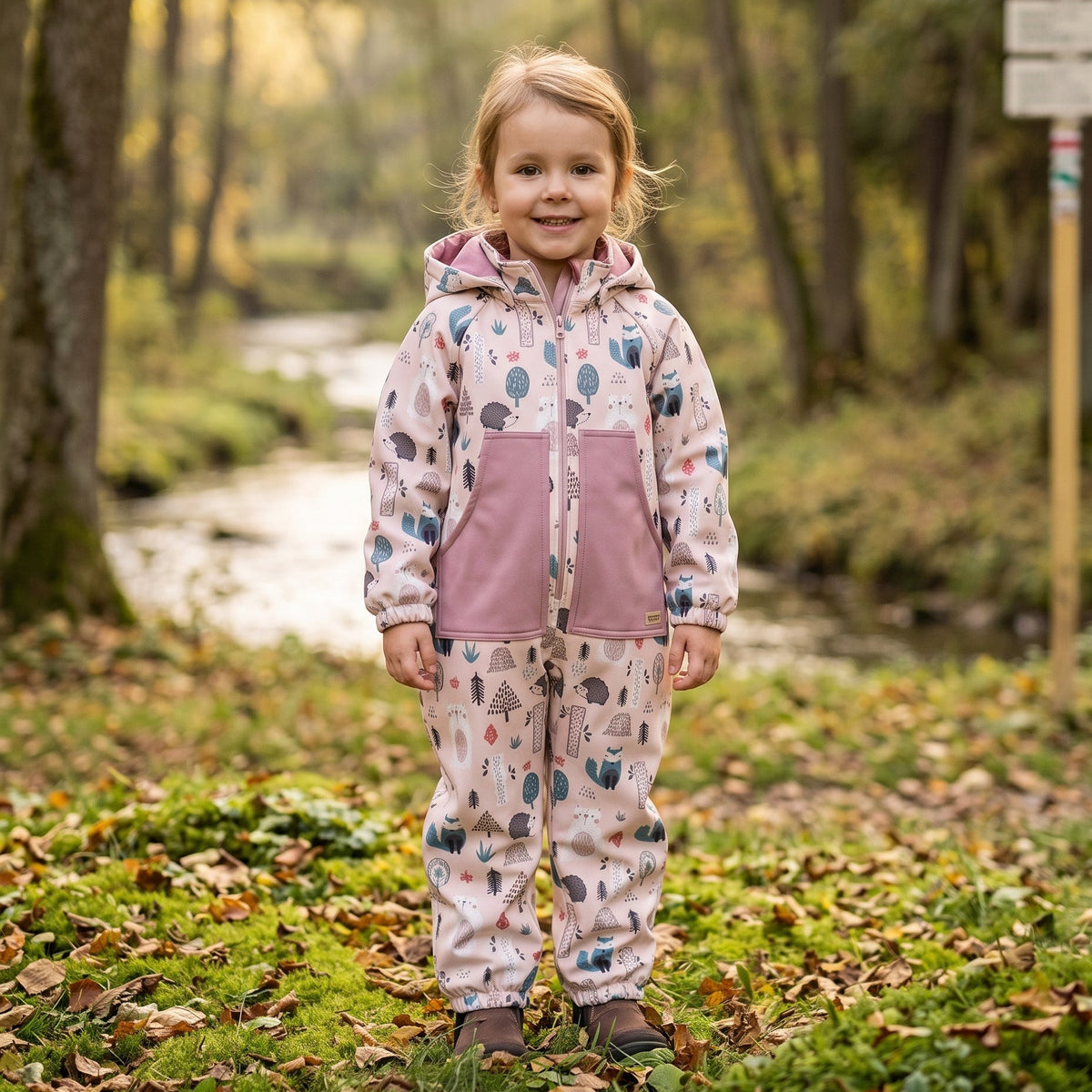 Monkey Mum® Softshelloverall met membraan – Dagdieren - maat 98/104, 110/116