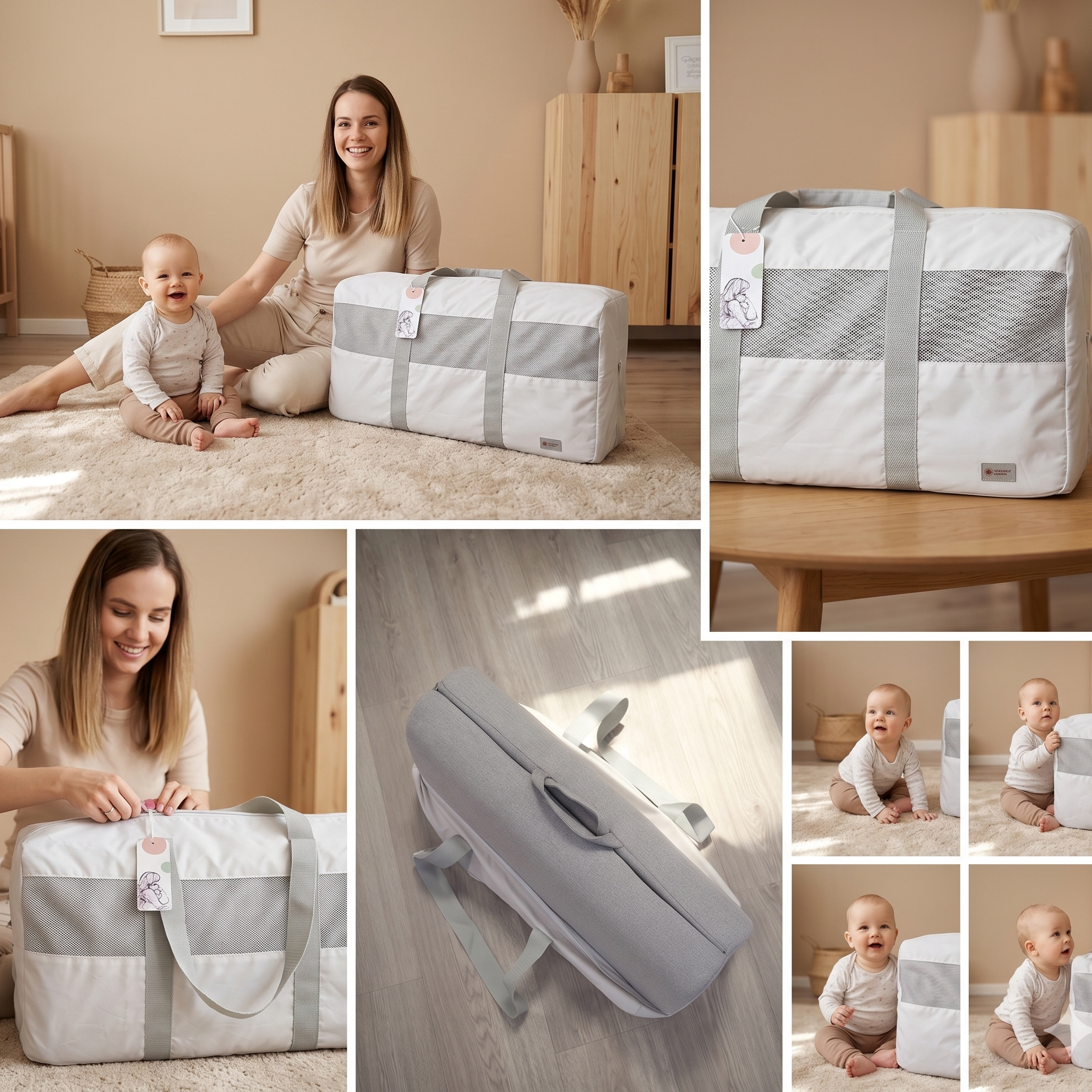 Reistas Monkey Mum® voor reisbedhekje - lichtgrijs