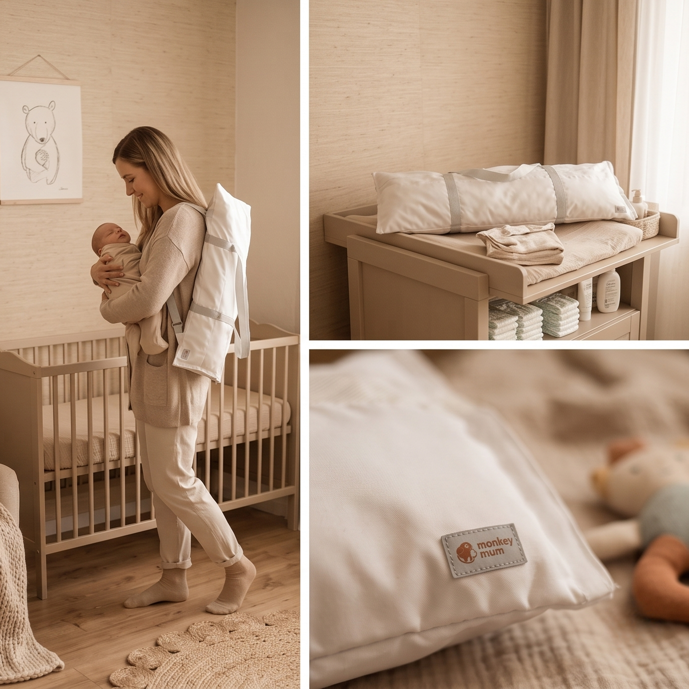 Monkey Mum® Reistas voor bedhekje - lichtgrijs