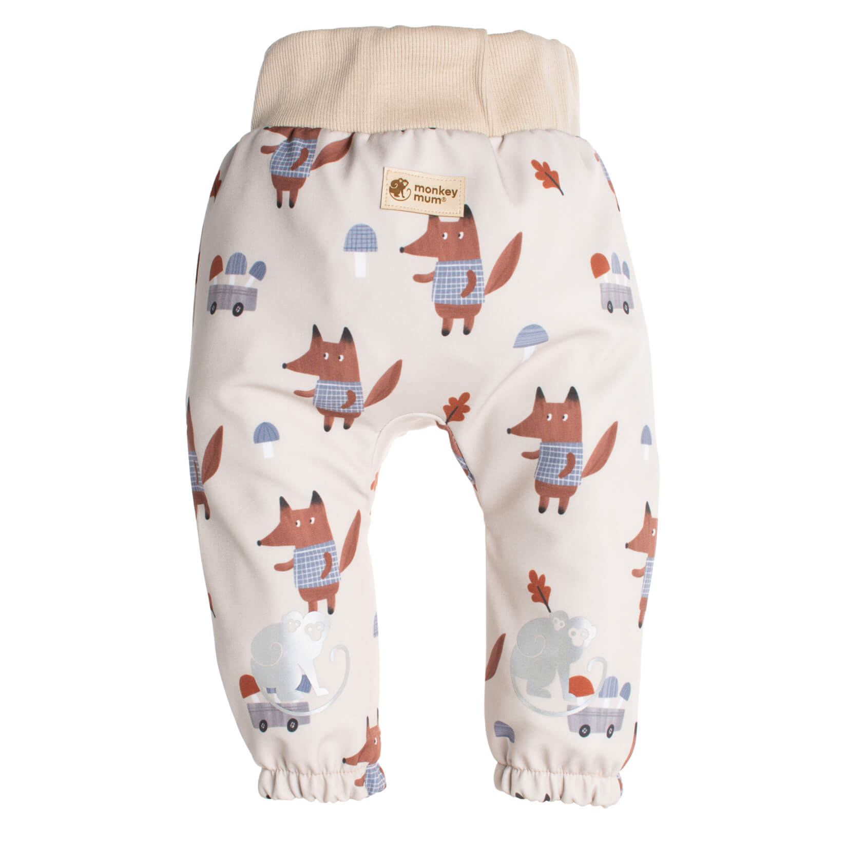 Kinder-softshellbroek met membraan Monkey Mum® - Vossen op paddenstoelen