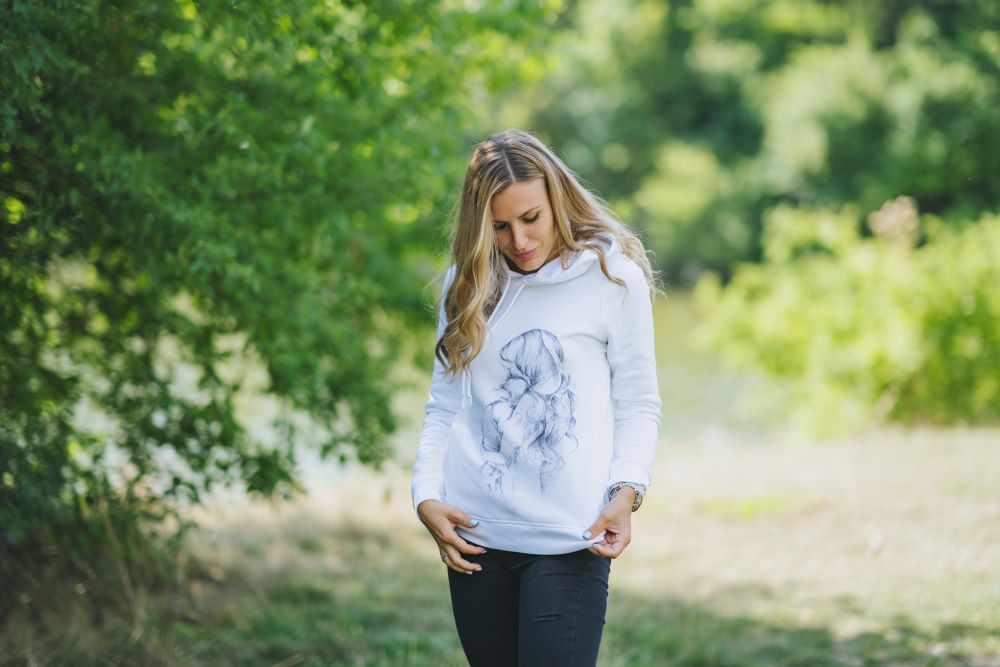 Borstvoedingshoodie Monkey Mum® wit - liefhebbende mama