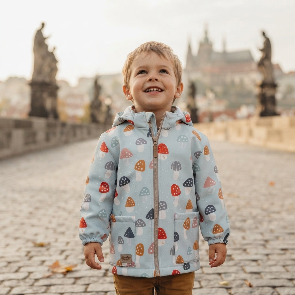 Kinder softshelljas met membraan Monkey Mum® - Veelkleurige vliegenzwammen