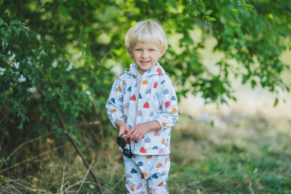 Kinder softshelljas met membraan Monkey Mum® - Veelkleurige vliegenzwammen